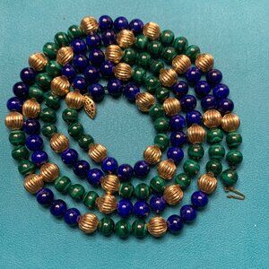 Gem Quality Lapis and Malachite with 14kt Necklace